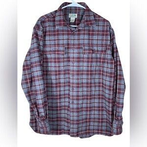 LL Bean Size Large Long Sleeve Flannel Shirt Traditional Fit Mens Plaid Gray Red